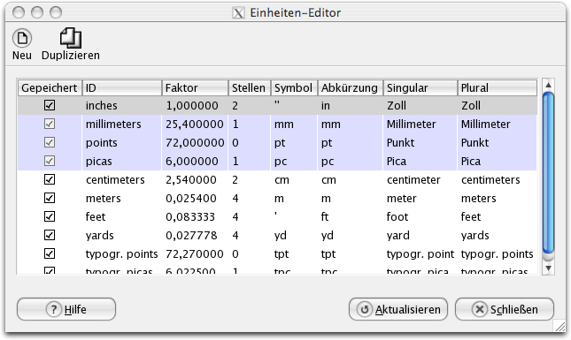 Das Dialogfenster Einheiten bearbeiten